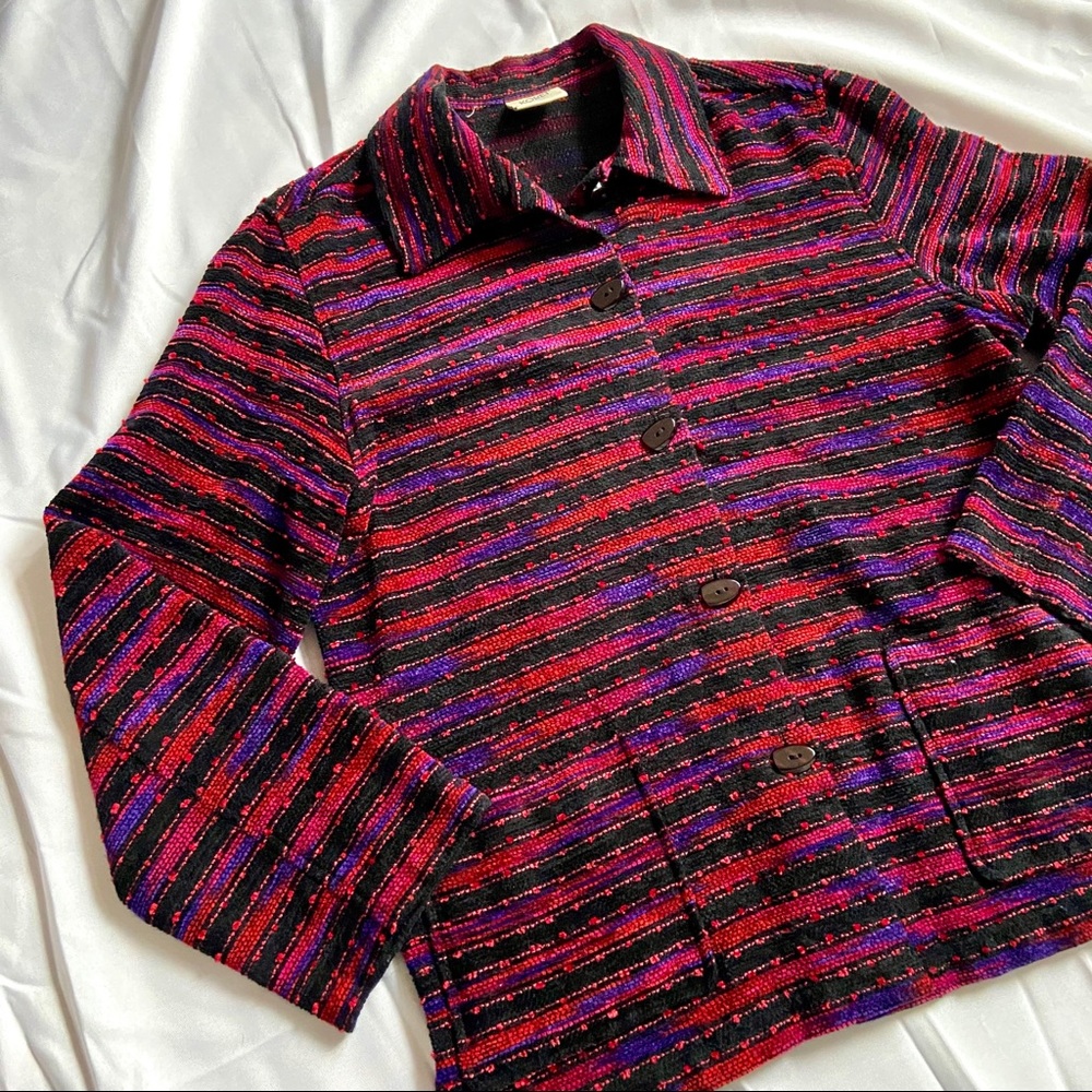 Vintage Multicolor Striated Pattern Button Up Top
